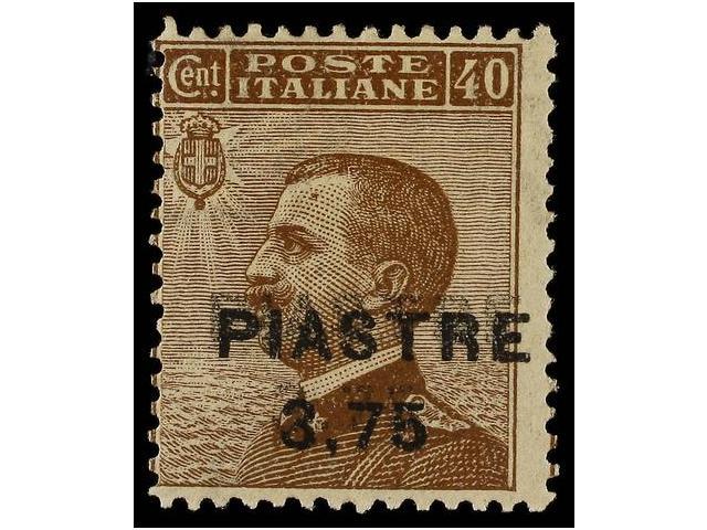 * LEVANTE: CORREO ITALIANO. Sa.51a. 1922. 3,75 Pi. S. 40 Cts. Castaño. DOBLE SOBRECARGA. F. G. Bolaffi. Sassone.400&euro - Autres & Non Classés