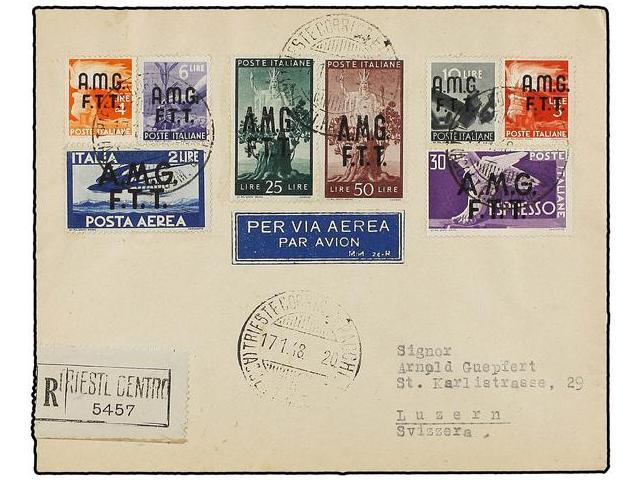 TRIESTE. 1948. TRIESTE A SUIZA. Precioso Franqueo, Circulada Por Correo Aéreo, Al Dorso Llegada. - Autres & Non Classés