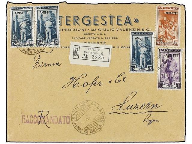 TRIESTE. 1953. TRIESTE A LUZERN (Suiza). 15 Liras (3), 50 Liras Y 100 Liras, Al Dorso Llegada. - Other & Unclassified