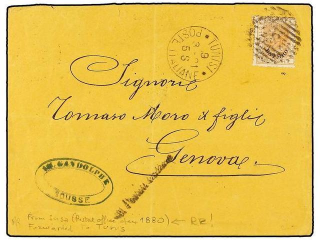 TUNEZ. Sc.7. 1881 (March 9). Cover From SOUSSE To GENOA (Italy) With Sender´s Cachet In Blue At Lower Left, Franked By 1 - Autres & Non Classés