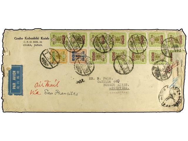 JAPON. 1939. Airmail Envelope To BUENOS AIRES. Franked 1 Yen (12), 50 Sen And 30 Sen Tied By OSAKA/NIPPON Datestamp. End - Autres & Non Classés