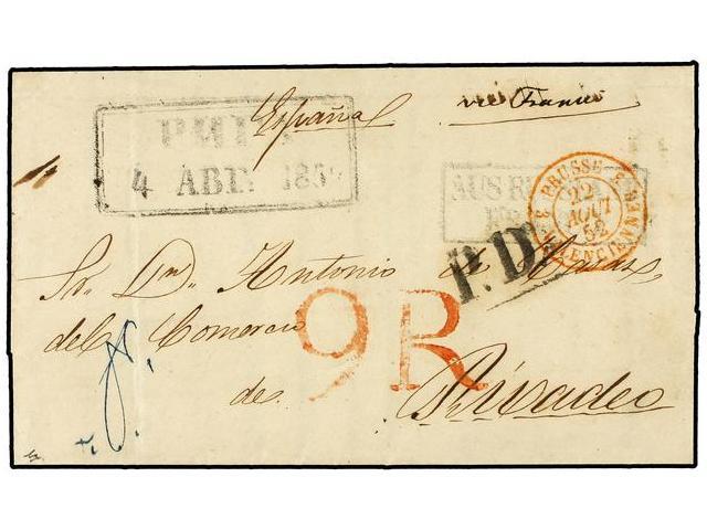LETONIA. 1852 (August 4/17). Entire Letter To RIVADEO (Spain) Struck On Despatch With Boxed And Dates RIGA Datestamp, Tw - Autres & Non Classés