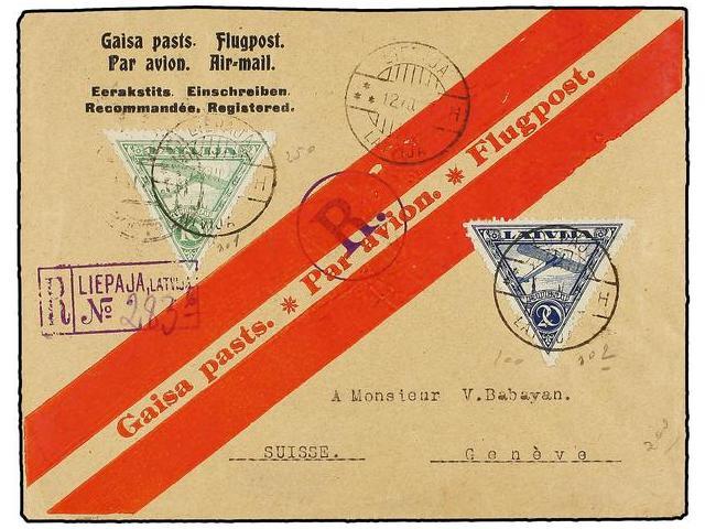 LETONIA. 1923. LIEPAJA To GENEVE. AIR MAIL Cover Franked With 10 Cents. And 20 Cents. Stamps Arrival On Reverse. - Autres & Non Classés