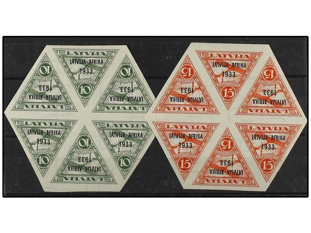 ** LETONIA. Mi.220/22. 1933. 10 S., 15 S. And 25 S. Block Of Six, Original Gum, Never Hinged. Cert. W. WATZKE. Michel.1. - Autres & Non Classés