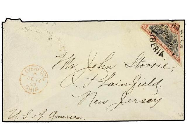 LIBERIA. 1897. Cover To USA Franked By Single 1894 Triangular 5c. Red & Black (fault) Tied By HARPER Cds In Black. LIVER - Autres & Non Classés