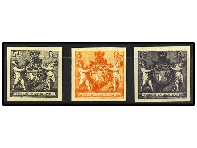 (*) LIECHTENSTEIN. Mi.46, 47, 52 PK. 1921. THREE Imperforate PROOFS. Original Printed Colours. - Autres & Non Classés