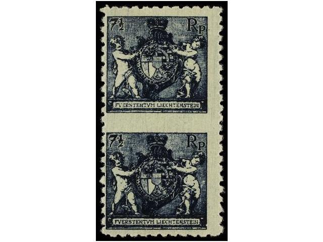 ** LIECHTENSTEIN. Mi.49AUMW. 1921. 7 1/2 Rp. Dark Blue, Perf. 9 1/2. Vertical Pair IMPERFORATE IN THE MIDDLE. Never Hing - Autres & Non Classés