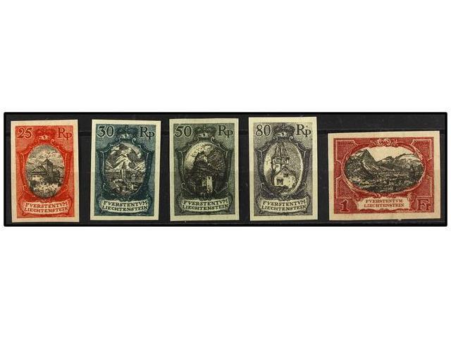 (*) LIECHTENSTEIN. Mi.54/55, 58/60 PK. 1921. FIVE Imperforate PROOFS. Original Printed Colours. - Autres & Non Classés