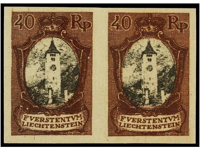 (*) LIECHTENSTEIN. Mi.57 (2) PK. 1921. 40 Rp. Brown And Black. Imperforate PROOF, Pair. - Autres & Non Classés