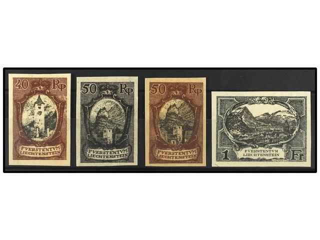 (*) LIECHTENSTEIN. Mi.57, 58 (2), 60 PK. 1921. FOUR Imperforate PROOFS Different Colours. - Autres & Non Classés