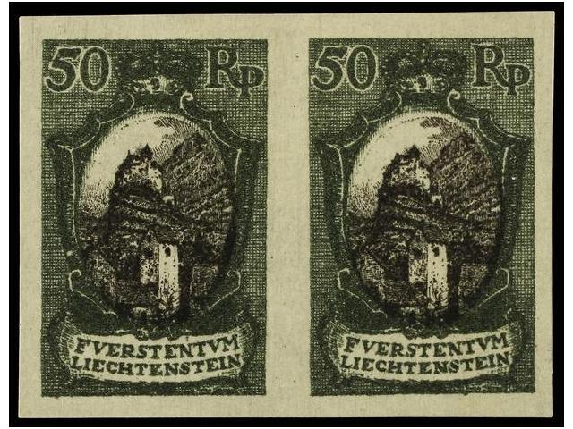 (*) LIECHTENSTEIN. Mi.58 (2) PK. 1921. 50 Rp. Imperforate PROOF, Pair. Original Printed Colours. - Autres & Non Classés