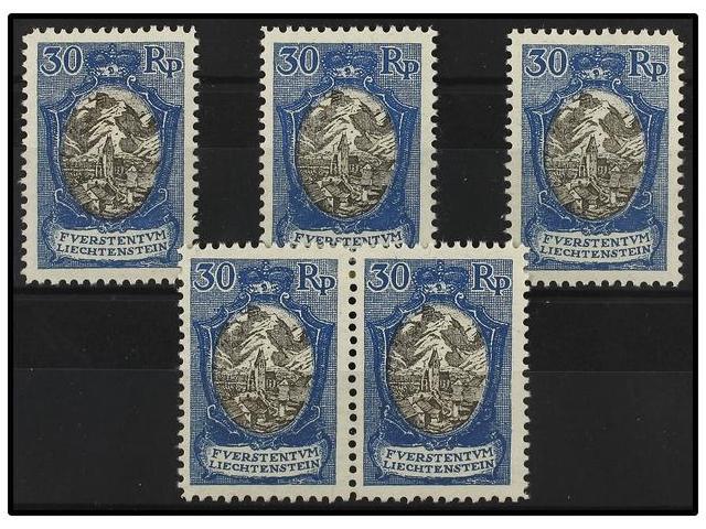 ** LIECHTENSTEIN. Mi.64 (5). 1925. 30 Rp. Blue And Black. 5 Stamps, Never Hinged. Michel.225&euro;. - Autres & Non Classés