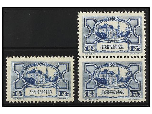 ** LIECHTENSTEIN. Mi.71 (3). 1924. 1 1/2 Fr. Blue. Three Stamps, Never Hinged. Michel.600&euro;. - Autres & Non Classés