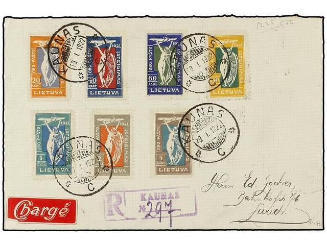 LITUANIA. Yv.A-1/7. 1922 (19-I). KAUNAS A ZURICH. Serie Completa En Carta Circulada Por Correo Aéreo, Al Dorso Llegada. - Autres & Non Classés