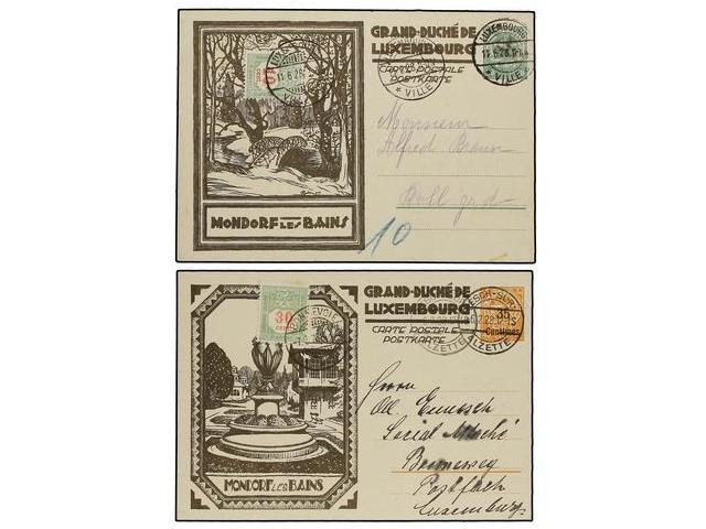 LUXEMBURGO. 1928. 2 Enteros Postales 30 Cts. Verde Y 40 Cts. Naranja Tasados A La Llegada Con Sello De 10 Cent. Y 30 Cen - Autres & Non Classés