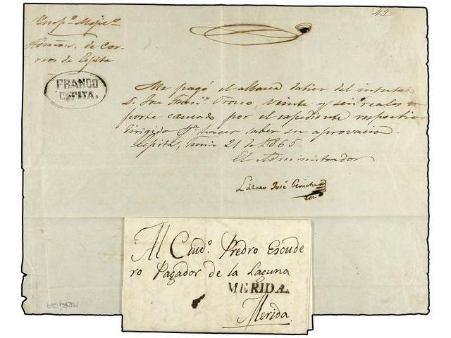 MEXICO. 1824-65. MÉRIDA. Dos Cartas De MÉRIDA A ESPITA (recibo De Portes). - Autres & Non Classés