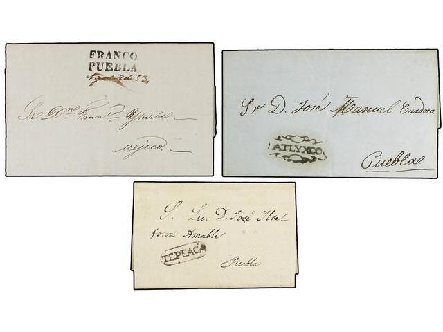 MEXICO. 1841-56. PUEBLA. Cinco Cartas De ATLYXCO (2), PUEBLA, TECAMACHALCO (Frontal), TEPEACA. - Autres & Non Classés