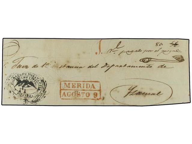 MEXICO. (1835 CA). FRONTAL Circulado A IZAMAL. Marca MERIDA / AGOSTO 9 Y Marca Del Servicio Oficial JUZGADO DE I INSTANC - Autres & Non Classés