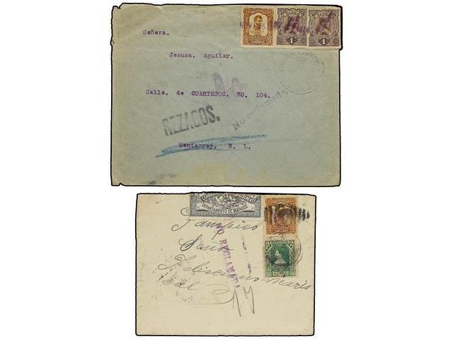 MEXICO. 1914-15. GUERRA CIVIL. 4 Cartas Con Diversos Franqueos Y Habilitaciones En Violeta GOBIERNO CONSTITUCIONALISTA. - Andere & Zonder Classificatie