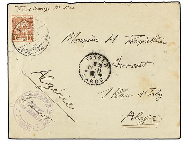 MARRUECOS FRANCES. 1912. FES A ALGER. Circulada Con Sello Local De 10 Cts. Rojo, Mat. FES Y Marca CORPS DE DEBARQUEMENT - Autres & Non Classés