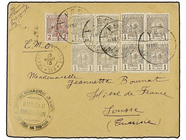 MARRUECOS FRANCES. 1913. FEZ A  SOUSSE (Tunez). Circulada Con Sellos Locales De 1 Cto. Gris (8) Y 2 Cts. Rojo, Mat. FES - Autres & Non Classés