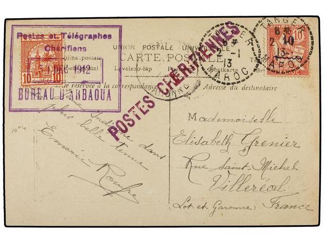 MARRUECOS FRANCES. 1913. ARBAOUA A FRANCIA. Tarjeta Postal Con Sello De 10 Cts. Del Correo Francés Y Sello Local De 10 C - Autres & Non Classés