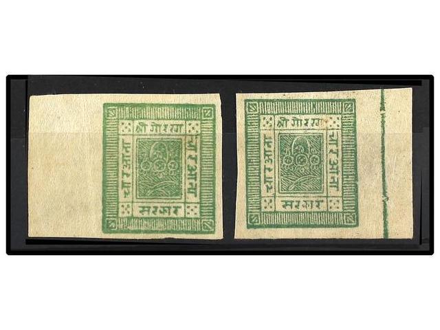 ° NEPAL. Mi.9B. 1890-98. 4 Annas Green And Yellow Green With Left And Right Sheet Margins. - Autres & Non Classés