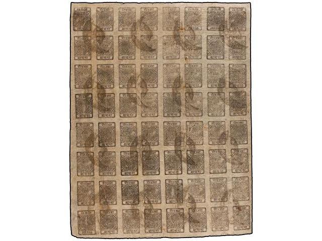 ° NEPAL. Mi.13Bb + 13Bbk. 1925-26. 1/2 Anna Black Setting 12. Complete Sheet Of 60 (8x8). Inverted Cliches Pos. 1, 6, 7, - Autres & Non Classés