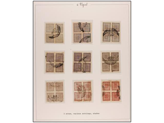 ° NEPAL. Mi.27/32. 1917-28. 2 Annas. Interesting Study Of Different Issue Colors With 24 Blocks Of Four With Diverse Can - Autres & Non Classés