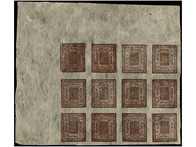 (*) NEPAL. Mi.30 (12). 1922-25. 2 Annas Red Brown, Setting 26. Block Of Twelve With Inverted Cliche Pos. 1, 9, 18, 19. R - Autres & Non Classés