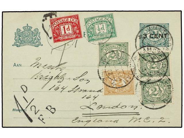 HOLANDA. 1922. AMSTERDAM To LONDON. 3 Cent. On 2 1/2 Cent. Green Postal Stationary Card Uprated With 2 Cent. Bister And - Autres & Non Classés