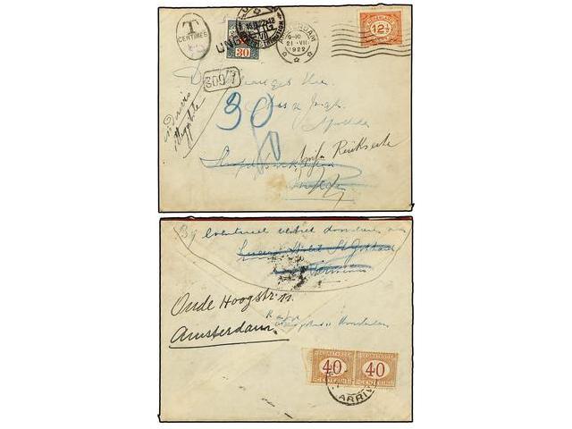 HOLANDA. 1922. AMSTERDAM To SWITZERLAND. 12 1/2 Cent. Red, Taxed With Swiss 30 Rp. Stamp And Redirected To ITALY Taxed O - Autres & Non Classés