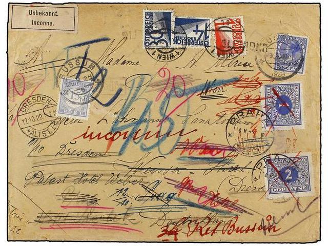 HOLANDA. 1929. Multiredirected Cover Franked With Netherlands, Austria And Czekoslovakia Stamps. Espectacular Trip. - Autres & Non Classés