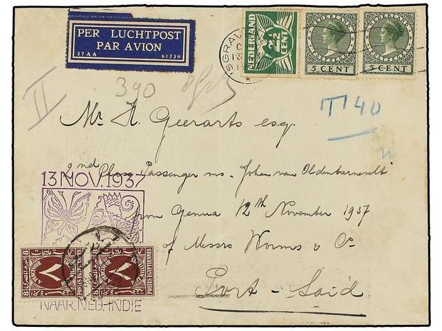 HOLANDA. 1937. GRAVENHAGE To PORT SAID (Egypt), 2 1/2 Green And 5 Cent. Green (2), Taxed On Arrival With Egyptian 8 M. P - Autres & Non Classés