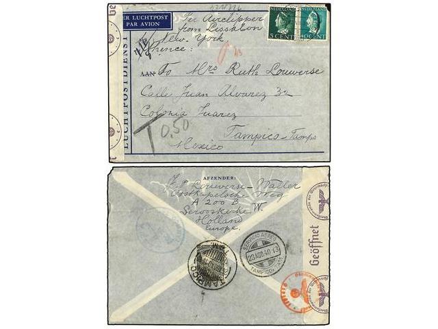HOLANDA. 1940. GERVOSKERKE (Holland) To MEXICO. Air Mail Cover Franked With 5 Cts. And 40 Cts. (fault) Taxed With MEXICO - Autres & Non Classés