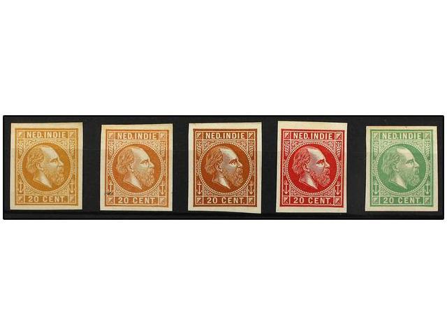 INDIA HOLANDESA. 1870-88. 20 Cents. COLOUR PLATE PROOFS. Lot Of 5 Imperforate Proof. Different Colours. - Autres & Non Classés