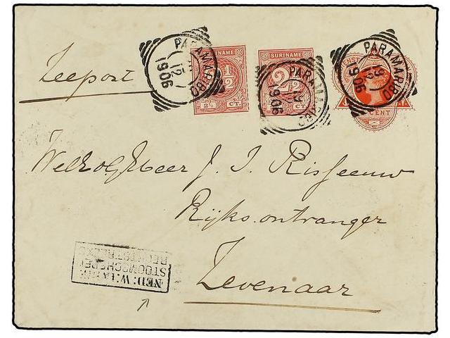 SURINAM. 1906. PARAMARIBO A HOLANDA. Entero Postal De 5 Cent. Rojo Con Franqueo Adicional De 2 1/2 Cts. Rojo (2) Marca N - Autres & Non Classés