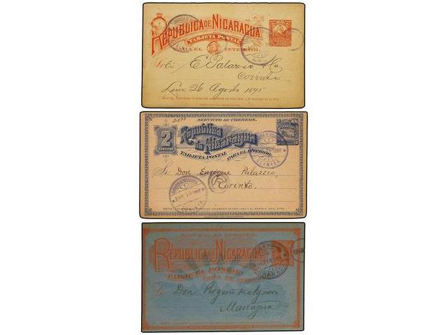 NICARAGUA. 1894-98. Tres Enteros Postales De 2 Ctvos. Azul. S Rosa, Rojo S. Crema, Rojo S. Azul, Circulados En El Interi - Autres & Non Classés