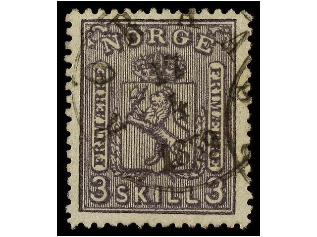 ° NORUEGA. Mi.13a. 1867. 3 Sk. Violet. Fine In Used. Michel.120&euro;. - Autres & Non Classés