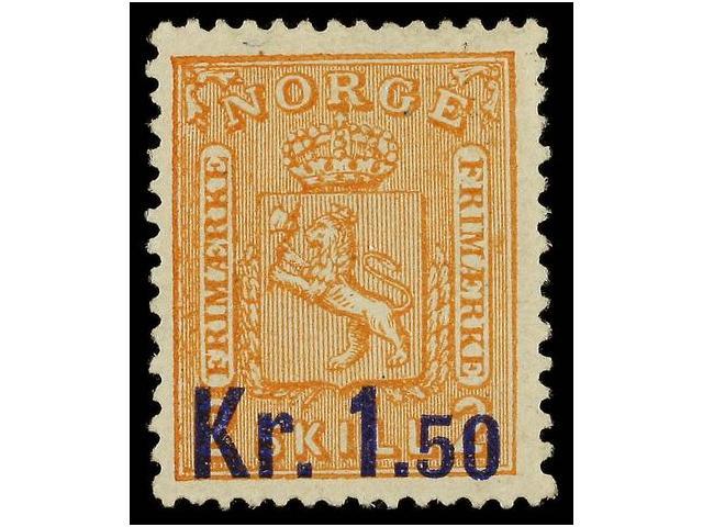 * NORUEGA. Mi.63. 1905. 1,50 Kr. On 2 Sk. Orange. DEEP BLUE Surcharge. (Facit 88b 1.200 Skr.). - Autres & Non Classés