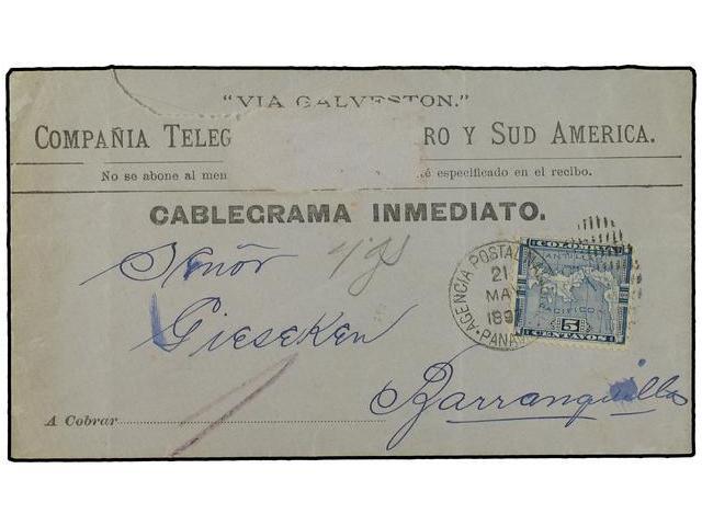 PANAMA. 1895. PANAMA A BARRANQUILLA. Sobre De La COMPAÑIA TELEGRAFICA DE CENTRO Y SUD AMERICA Circulado Con Sello De 5 C - Autres & Non Classés