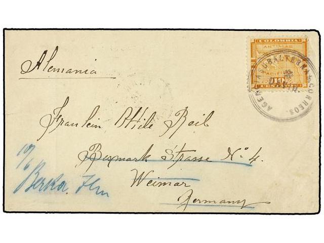 PANAMA. Sc.18. 1899. DAVID A ALEMANIA. 10 Cts. Naranja, Mat. AGENCIA SUBALTERNA DE CORREOS/DAVID, Al Dorso Fechador TRAN - Autres & Non Classés