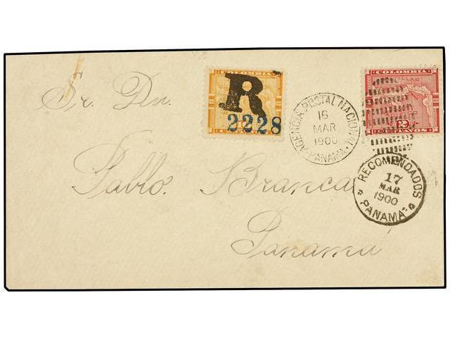 PANAMA. 1900. PANAMA Correo Interior, 2 Cts.  Rosa Y Sello De 10 Cts. Habilitado ´R´ Fechador Dúplex De Panama Y Llegada - Autres & Non Classés