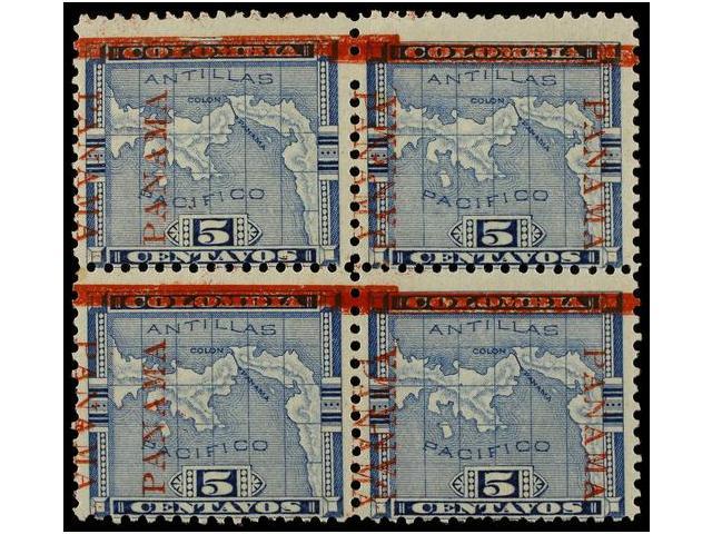 * PANAMA. Sc.78h (4). 1904-05. 5 Cts. Blue, Block Of Four DOUBLE Left PANAMA. - Autres & Non Classés