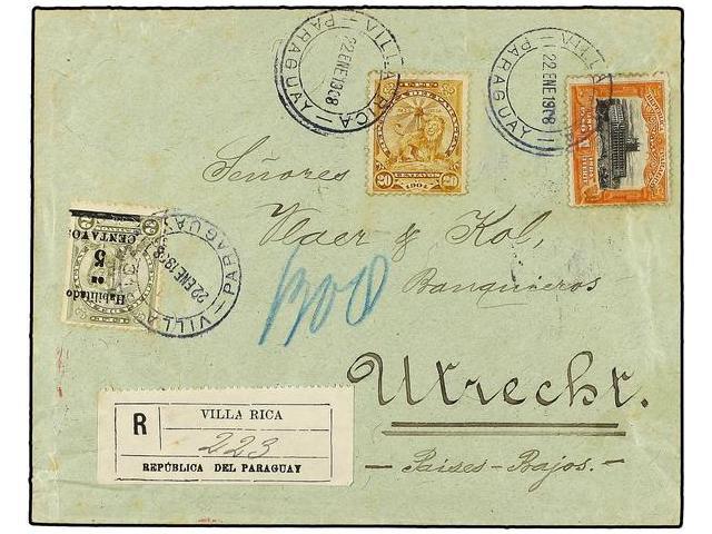 PARAGUAY. 1908. VILLA RICA A HOLANDA. Carta Certificada, Al Dorso Llegada. - Otros & Sin Clasificación