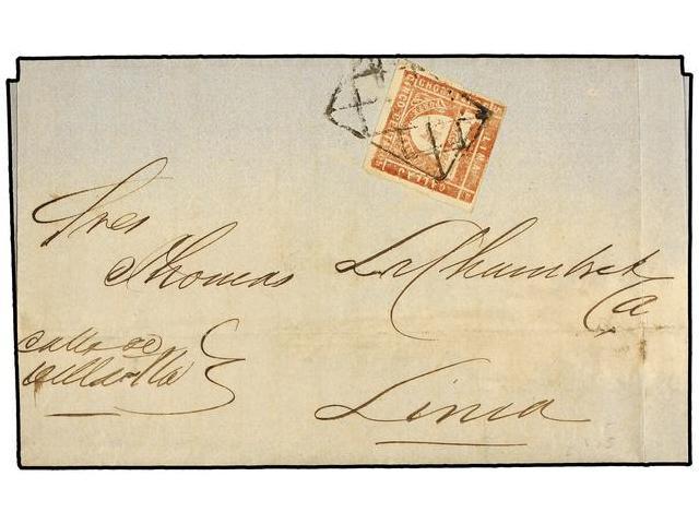 PERU. Sc.19. 1872. CALLAO A LIMA. 5 Ctvos. Rojo. - Autres & Non Classés