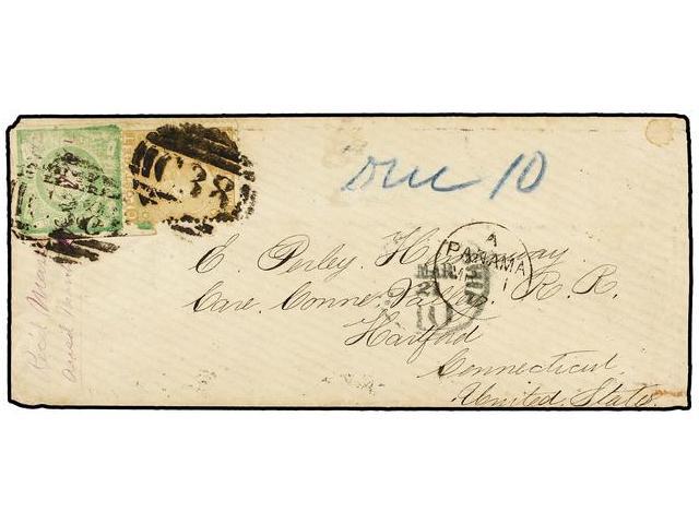 PERU. 1872. CALLAO A USA. Circulada Con Sello De Perú De 1 Dinero Verde Y Sello GB De 9 P. Bister, Pl. 4, Mat. De La B.P - Autres & Non Classés