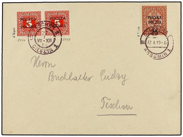 POLONIA. 1919. ODERBERG To CIESZYN. 25 On 30 Red Brown Taxed On Arrival With Two 5 Cts. Red Stamp. Signed A. TAIPALE. - Autres & Non Classés