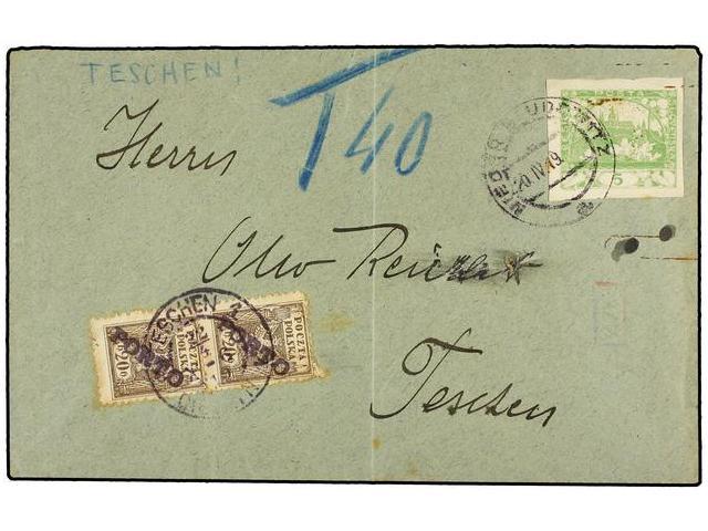 POLONIA. 1919. CZECHOSLOVAKIA To TSCHEN (Poland). 5 Cts. Green, Taxed On Arrival With Poland Stamps Of 20 Cts. Brown. - Altri & Non Classificati