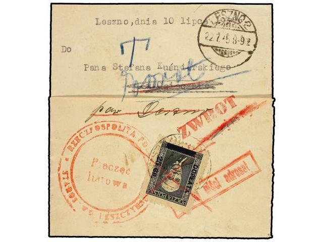 POLONIA. 1935. LESZNO. Circulated Without Stamps, Taxed On Arrival With 25 Gr. Stamp. - Autres & Non Classés